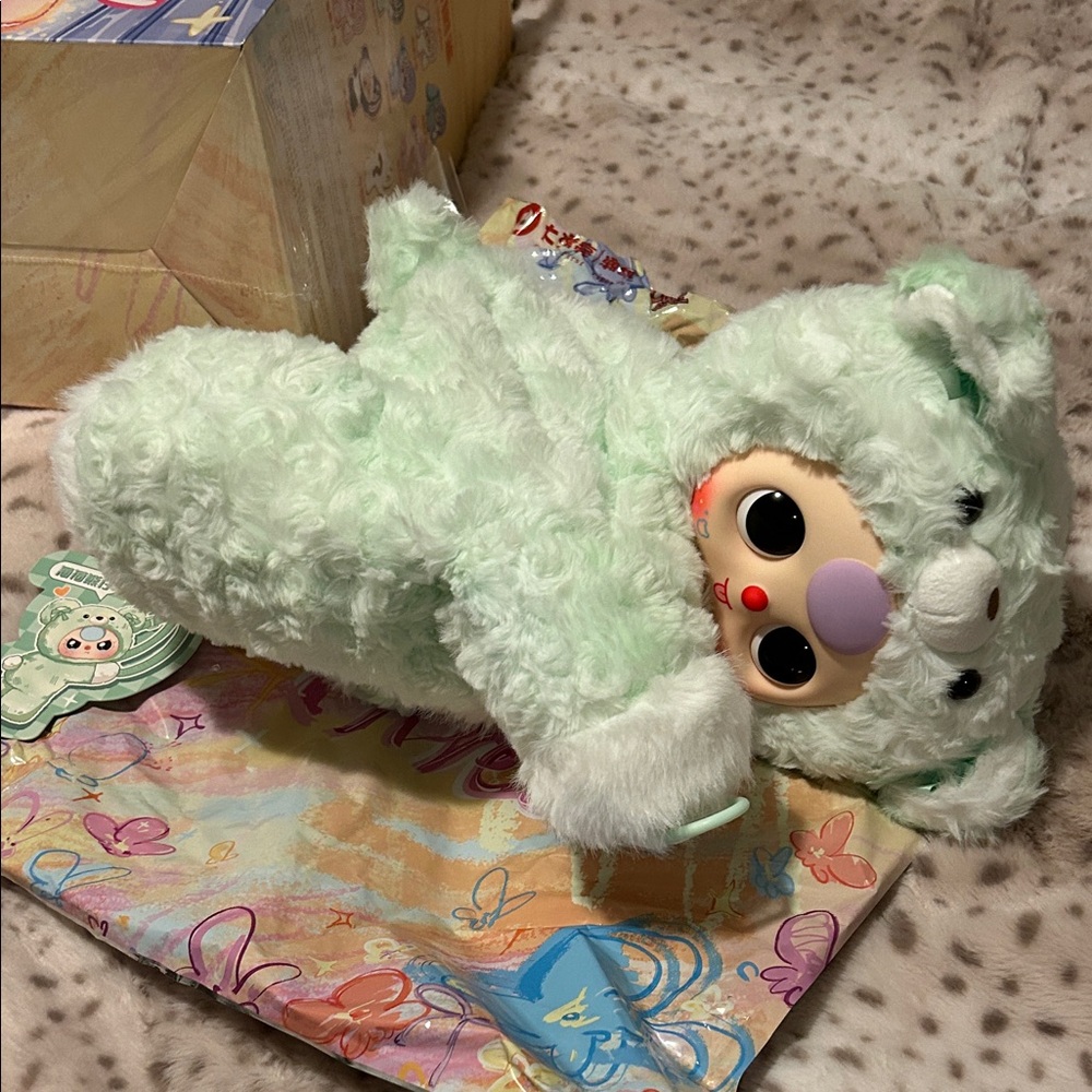 Baby Three Hug Me Backpack Mint Green Bear Boba Eyes